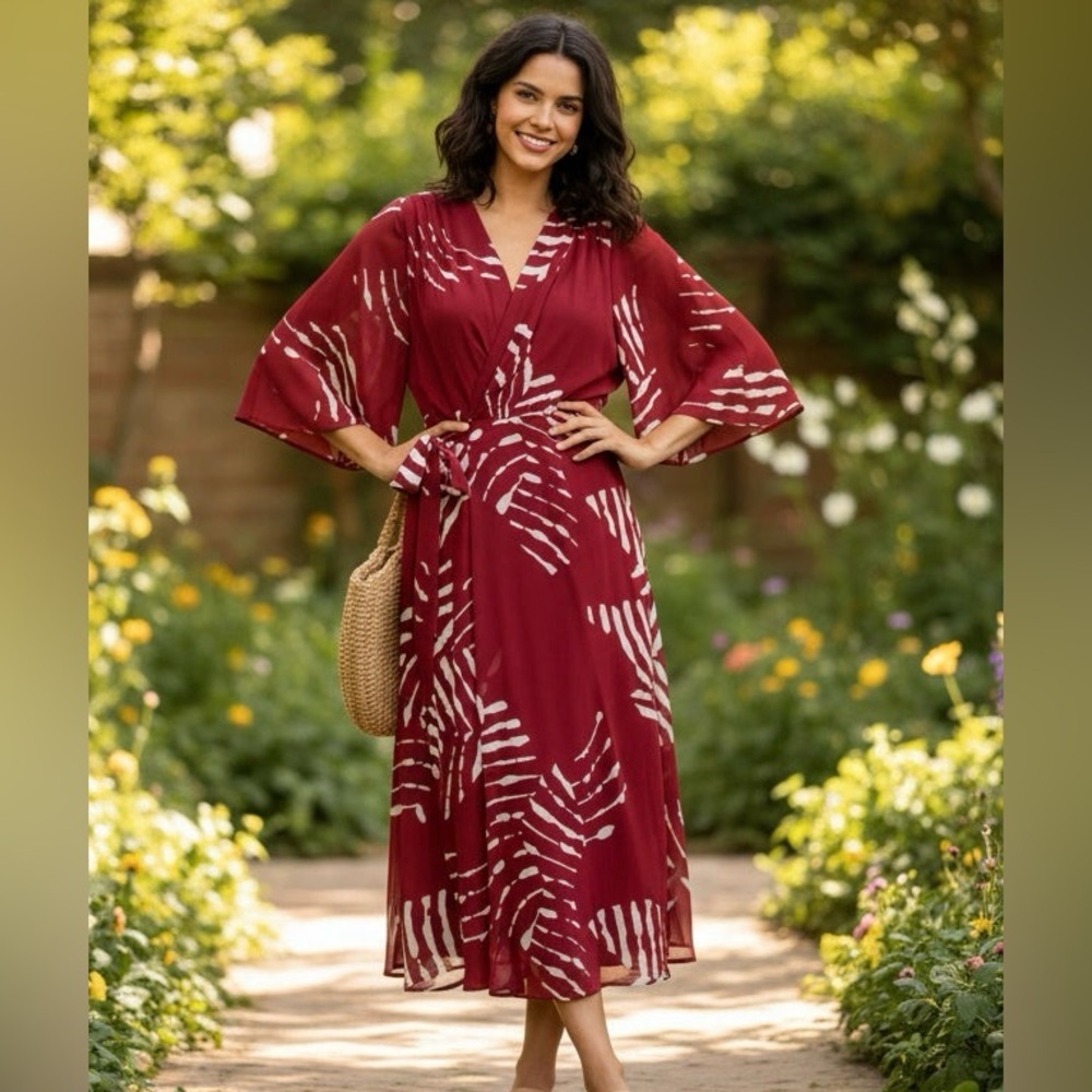 Chic Burgundy Patterned Maxi Dress